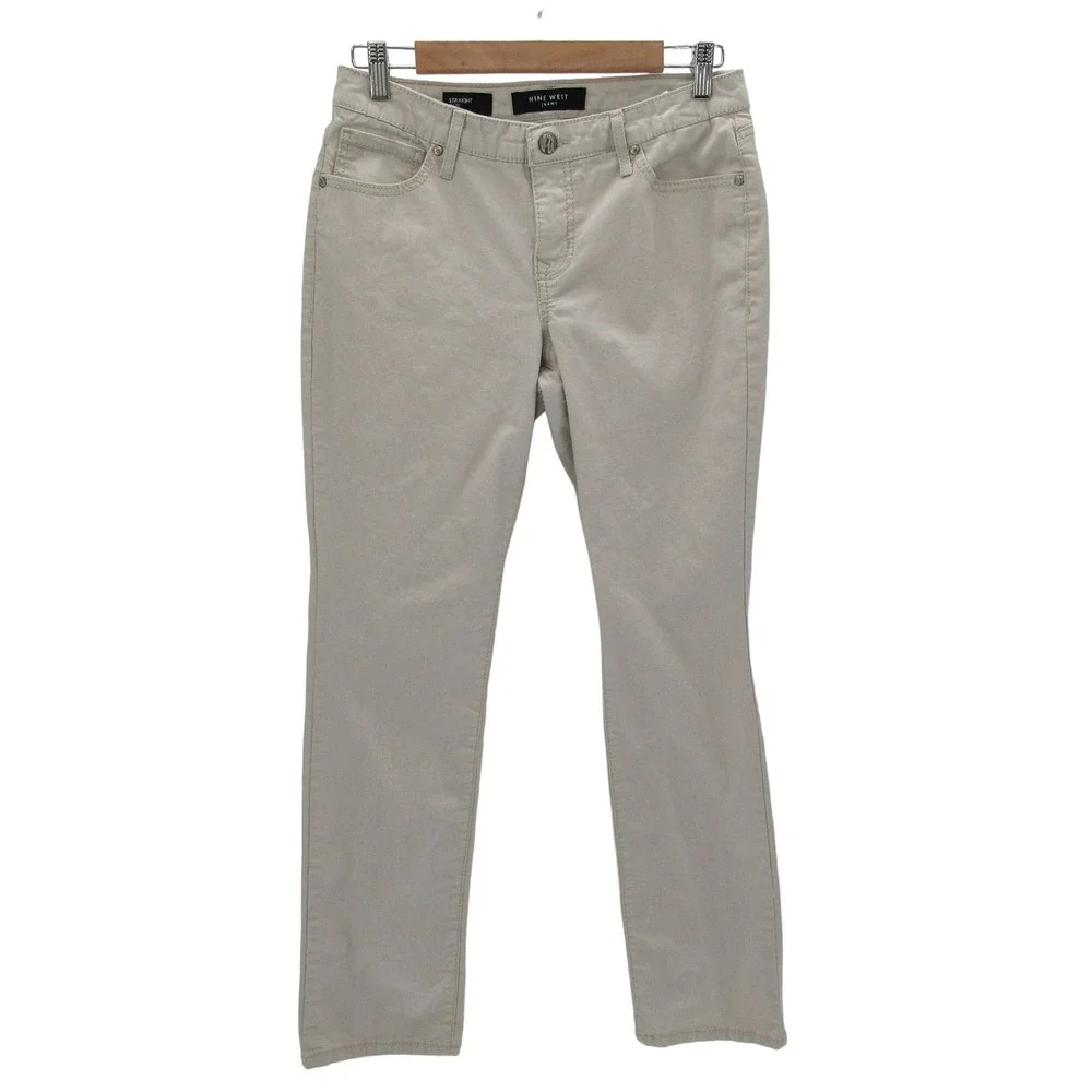 Beige Straight Leg Jeans 8/29 Nine West Mid Rise Stretch Embellished Pockets